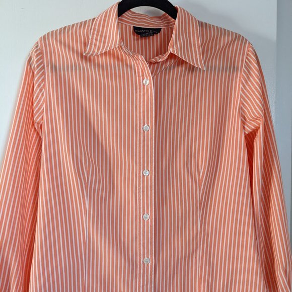 Charter Club Orange Striped Button Down Shirt - Picture 2 of 7